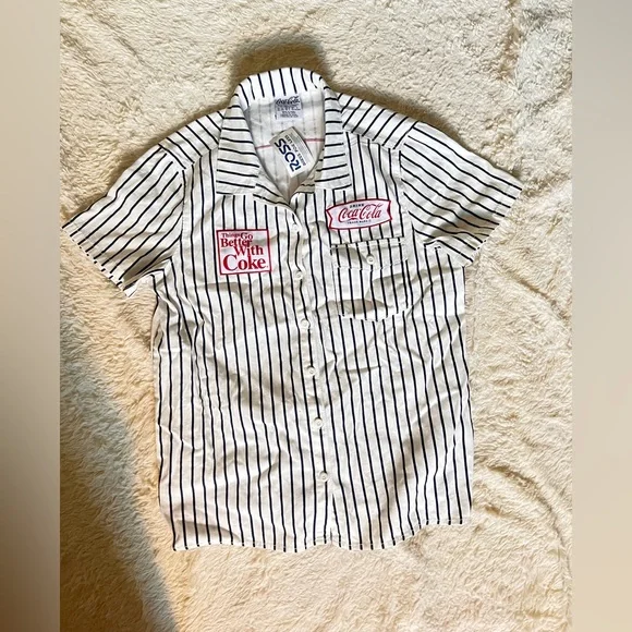 Coca Cola Black and White Striped Button Up - Picture 1 of 2